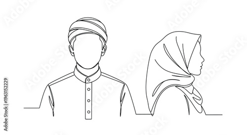 Vector illustration of a man and woman wearing traditional headwear and clothing designs