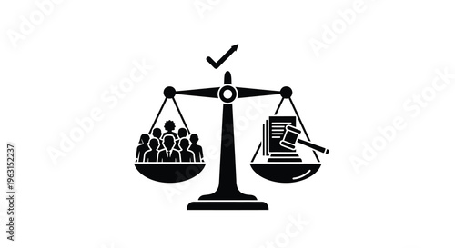 Scales of justice balancing people and law a striking silhouette