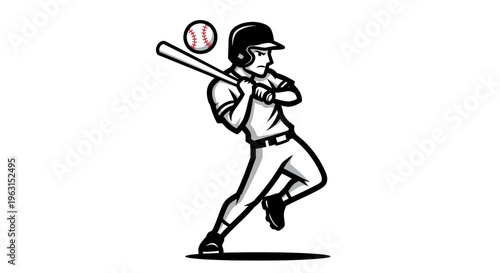 Baseball player swinging bat silhouette against white background