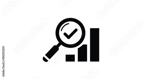 Magnifying glass examining data charts a stark black silhouette