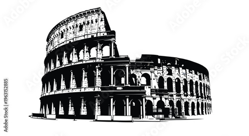 Ancient Colosseum architectural marvel in Rome Italy depicted in vector graphic illustration form