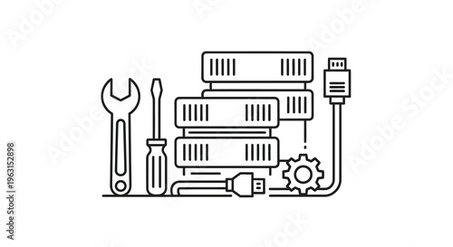 Server infrastructure tools and connection with a linear silhouette