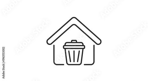 Simple house outline with trash can depicted as a silhouette