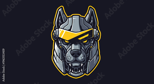 Futuristic Robotic Wolf Head Mascot with Cyberpunk Visor Vector Illustration