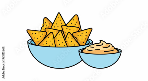 Tasty chips and dip in bowls for snacking pleasure always