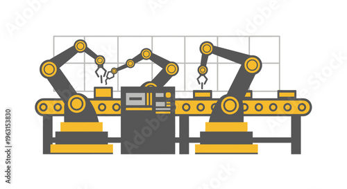Industrial robotic arms in factory.