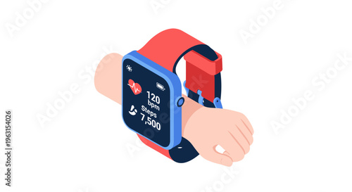 Smartwatch on a wrist with screen.
