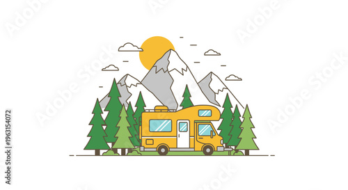 Yellow recreational vehicle on wheels.