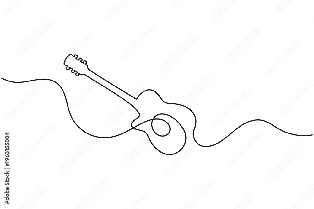 Obraz premium Guitar continuous one line art minimalist musical instrument icon