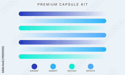 Modern gradient progress bar set with premium capsule kit design, blue and turquoise loading status indicators for UI UX design, sleek horizontal data visualization elements for web