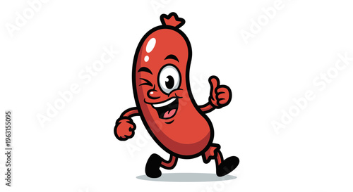 Funny Cartoon Sausage Character Giving a Thumbs Up and Winking, Vector Mascot Illustration