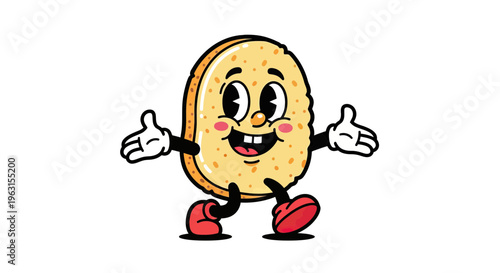 Happy Vintage Cartoon Potato Mascot in 1930s Rubber Hose Animation Style Walking with Open Arms