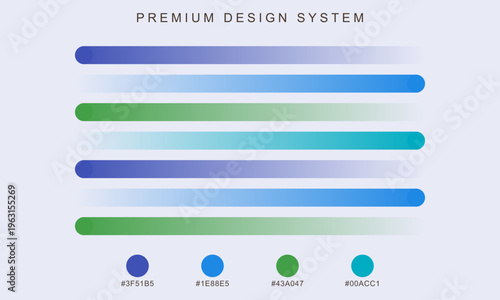 Premium design system with color palette and progress bars, professional UI kit vector with blue and green gradient loading bars, modern dashboard interface elements for web development