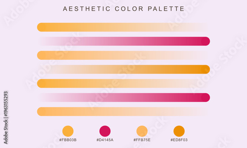 Aesthetic color palette with hex codes, professional color swatches in pink and orange tones, minimalist graphic design mood board vector, vibrant branding color scheme collection