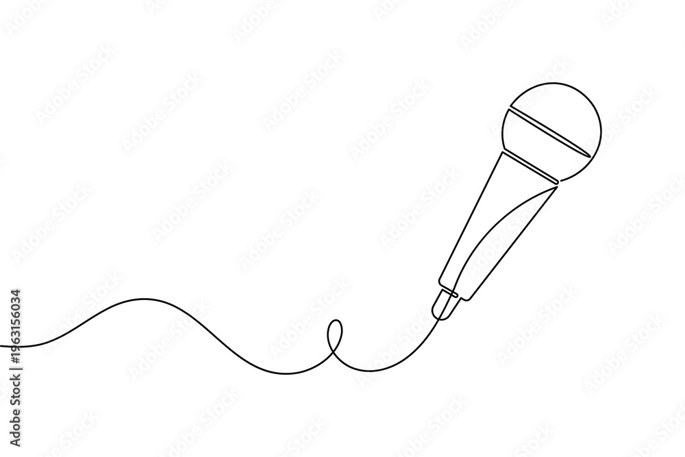 Obraz premium Microphone continuous one line art minimalist handheld vocal icon