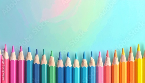 Bunte Stifte am oberen Rand mit Farbverlauf