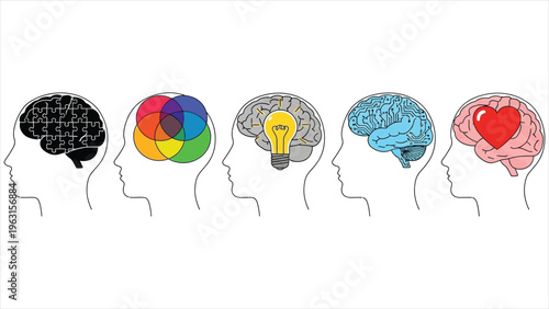 Neurodiversity Illustration People with Diverse Brains, Each Reflecting Unique Functions and Abilities from Natural Development