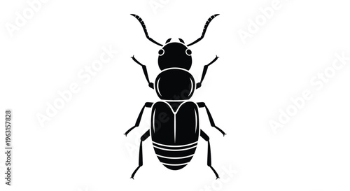 Black silhouette illustration of a beetle with distinctive horns and segmented body design