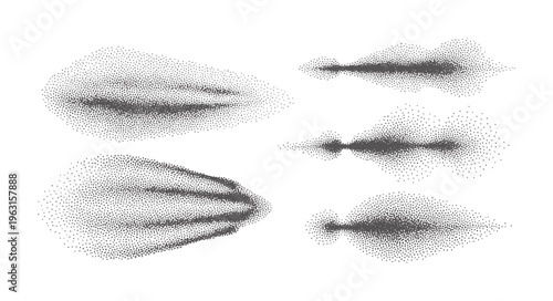 Six abstract grey stippled shapes white pattern