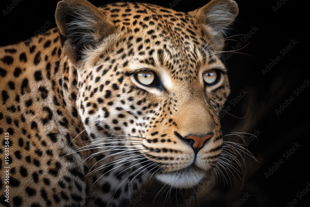 Obraz premium Close up portrait of a leopard against a dark background