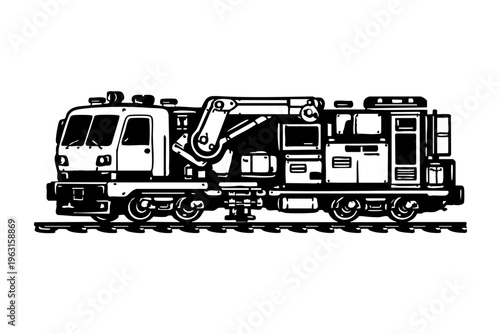 Minimal icon-style silhouette of a railway maintenance vehicle