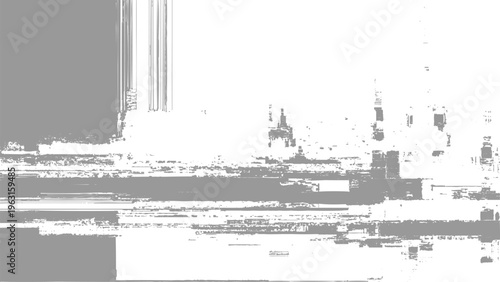 Glitchy distorted digital noise error abstract background with white and gray pixels broken technology screen