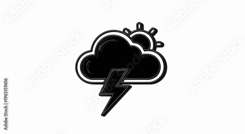 Black storm cloud with lightning and partial sun icon