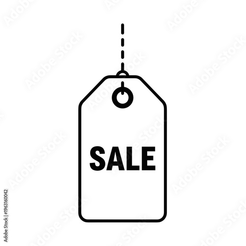 Sale tag hanging on a line.