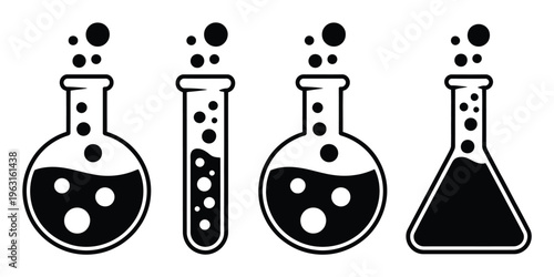 Black Laboratory Flask and Test Tube Vector Illustration