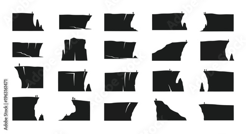 Abstract geometric shapes composed of fragmented black and white forms