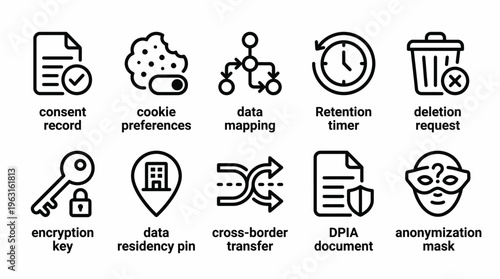 GDPR Compliance Icons Set for Data Privacy and Security