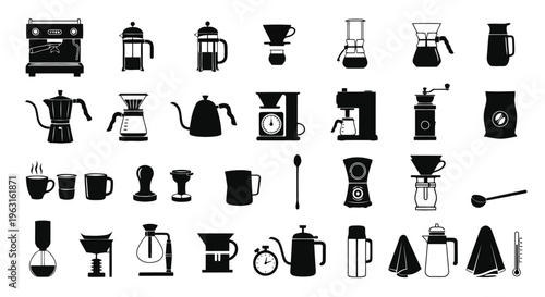 Assorted vintage and modern coffee brewing equipment and accessories collection