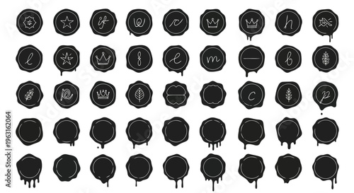 Creative collection of hexagonal and irregular black shapes with speech bubbles and antennae designs