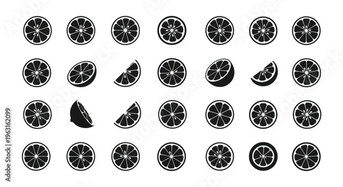 Collection of sliced fruits and vegetables arranged in a visually engaging pattern