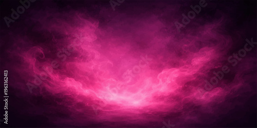 An abstract purple and pink background with smoke textures blending into a stormy sky of dark clouds and summer sunset light for a moody weather atmosphere