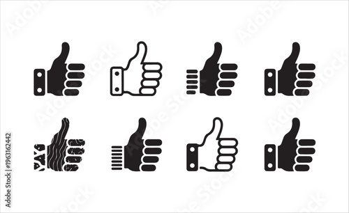 Thumb up and okay hand gestures, checkmark icon. outline and solid style vector illustration set