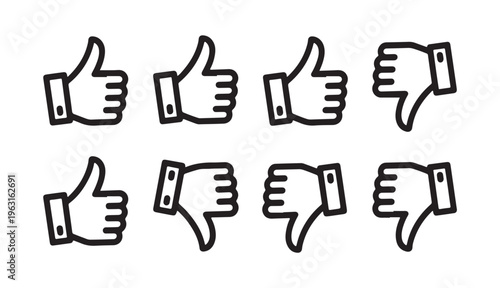 Thumbs up and thumbs down outline icon set symbol of positive and negative feedback vector design