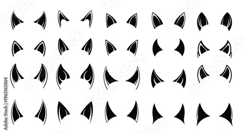 Geometric patterns composed of symmetrical triangular shapes and curved lines in a grid layout