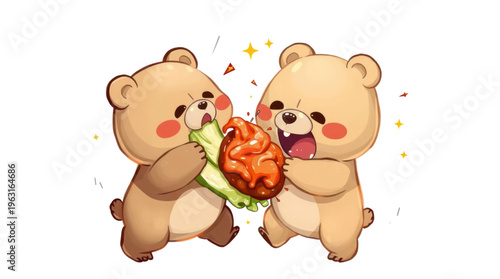 Bears Joyfully Feasting on Spicy Korean Barbecue Lettuce Wraps