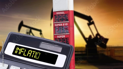 Taschenrechner symbolisiert den Anstieg der Inflation infolge von hohen Dieselpreisen an den Tankstellen	