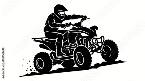 Silhouette of a person riding an ATV up a dirt hill, showing off-road adventure and extreme sport.