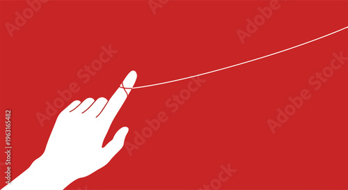 Red Thread of Fate Concept with Finger Connection Symbolizing Destiny Bond Relationship and Invisible Link Illustration