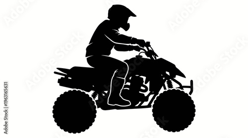 Silhouette of a person riding an ATV, depicting off-road adventure and extreme sports with protective gear.