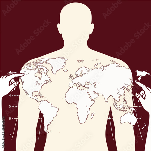 Global Identity Concept with World Map Projection on Human Body Representing Geography Awareness and Cultural Connection Illustration