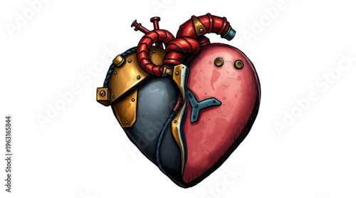 Heart Shaped Mechanical and Organic Fusion Artwork Showing Vulnerability and Strength