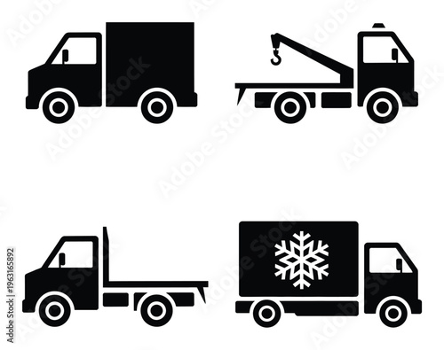 Truck Vector Icons Set, Four Different Trucks