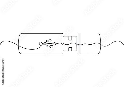 Minimalist continuous line drawing of a usb flash drive on a white background vector illustration