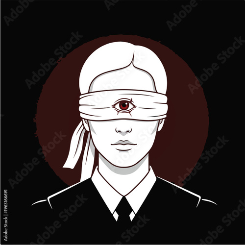 Justice System Bias Concept with Blindfold Eye Symbolizing Surveillance Fairness Question and Legal Awareness Illustration
