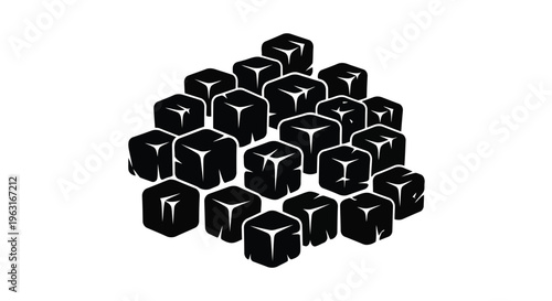 Stacked geometric black cubes arranged in a pyramid-like formation on a plain background