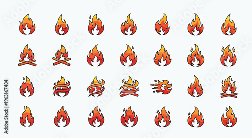 Collection of various flame icons in different shapes and sizes